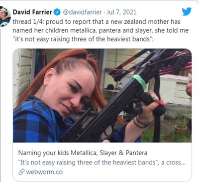 Metal for life: mama iš Naujosios Zelandijos savo tris vaikus pavadino Metallica, Slayer ir Pantera